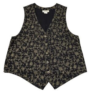 VTG 90s Stampede Black Denim Floral Vest Womens Medium Boho Grunge Dark Cottage